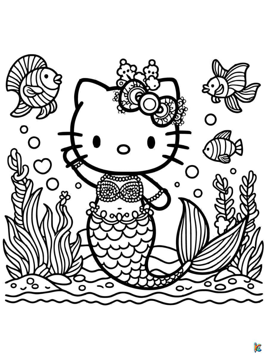 kitty mermaid coloring page