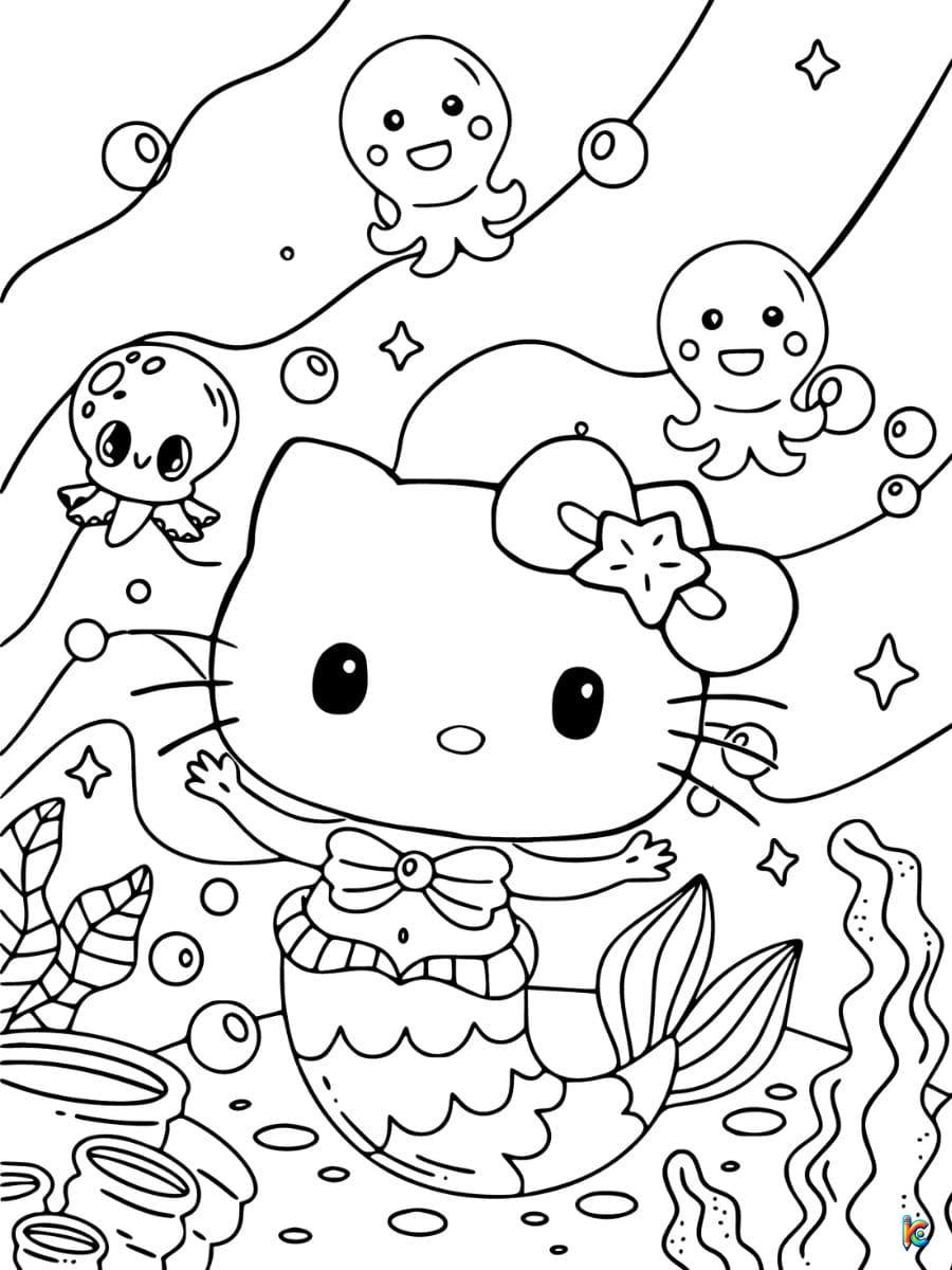 kitty mermaid coloring pages