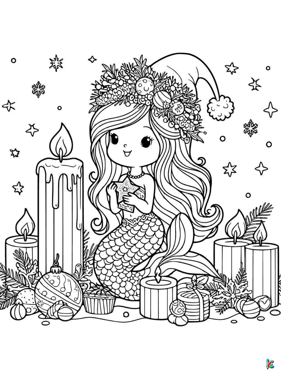 little mermaid christmas coloring page