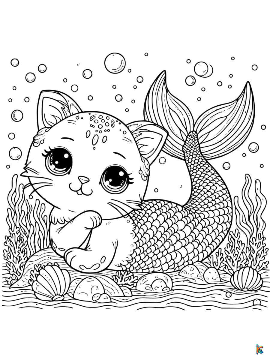 mermaid cat coloring pages