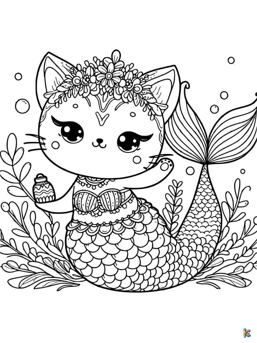 mermaid cats coloring pages