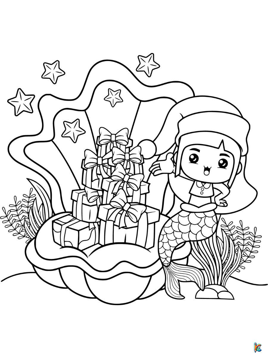 mermaid christmas coloring page