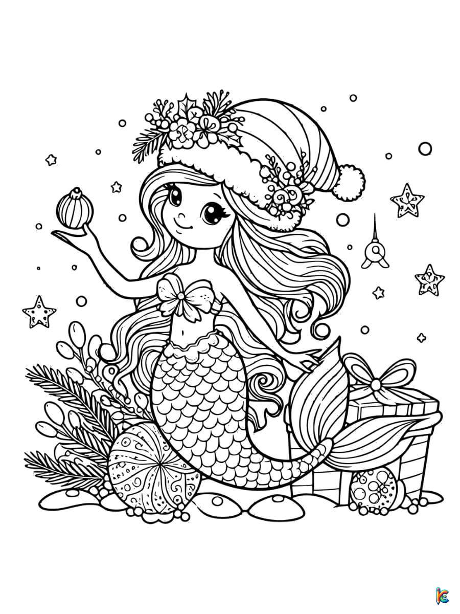 mermaid christmas coloring pages