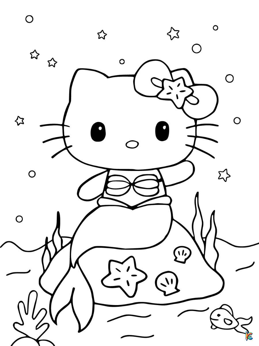 mermaid kitty coloring page