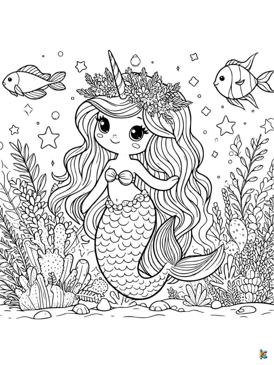 mermaid unicorn coloring page