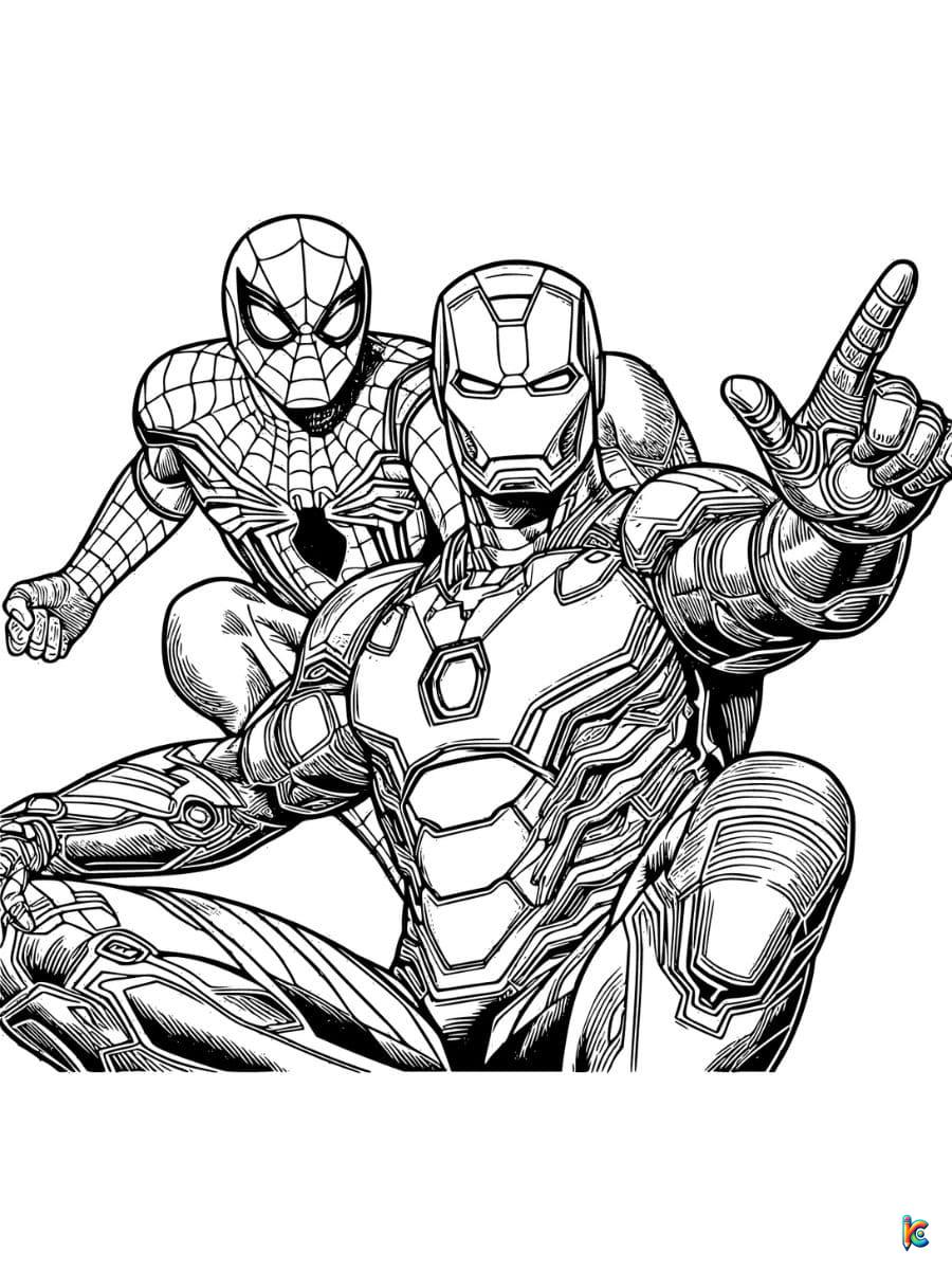 spiderman iron man coloring page