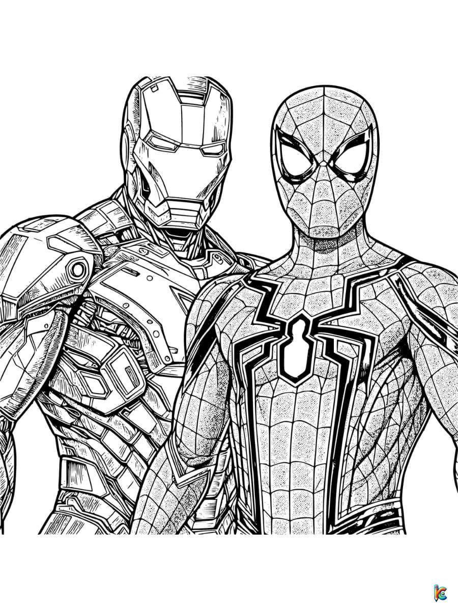 spiderman with iron man coloring pages