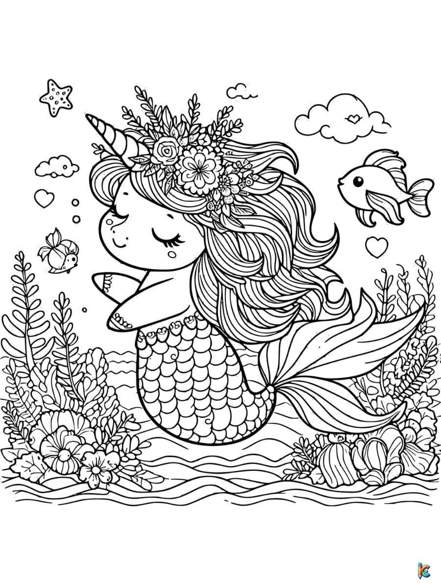 unicorn mermaid coloring page