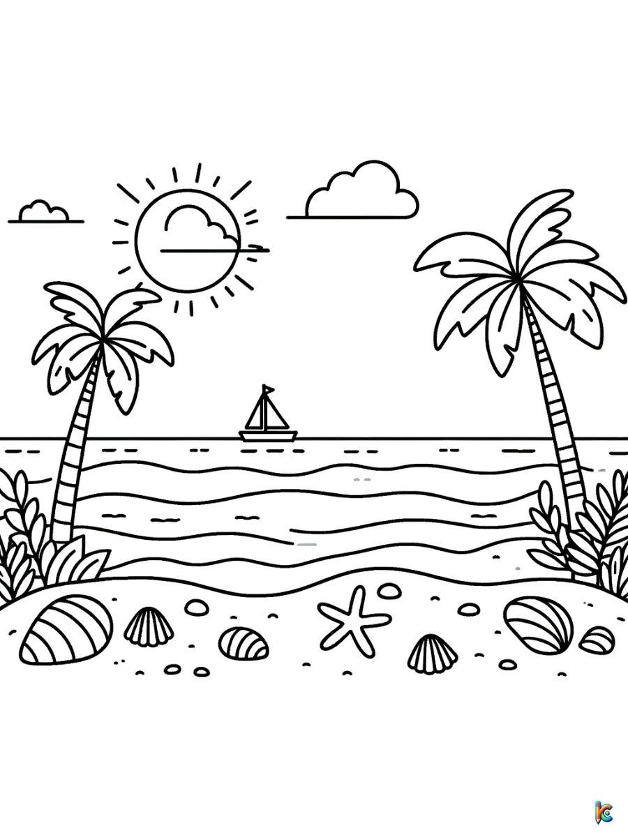 beach landscape coloring page