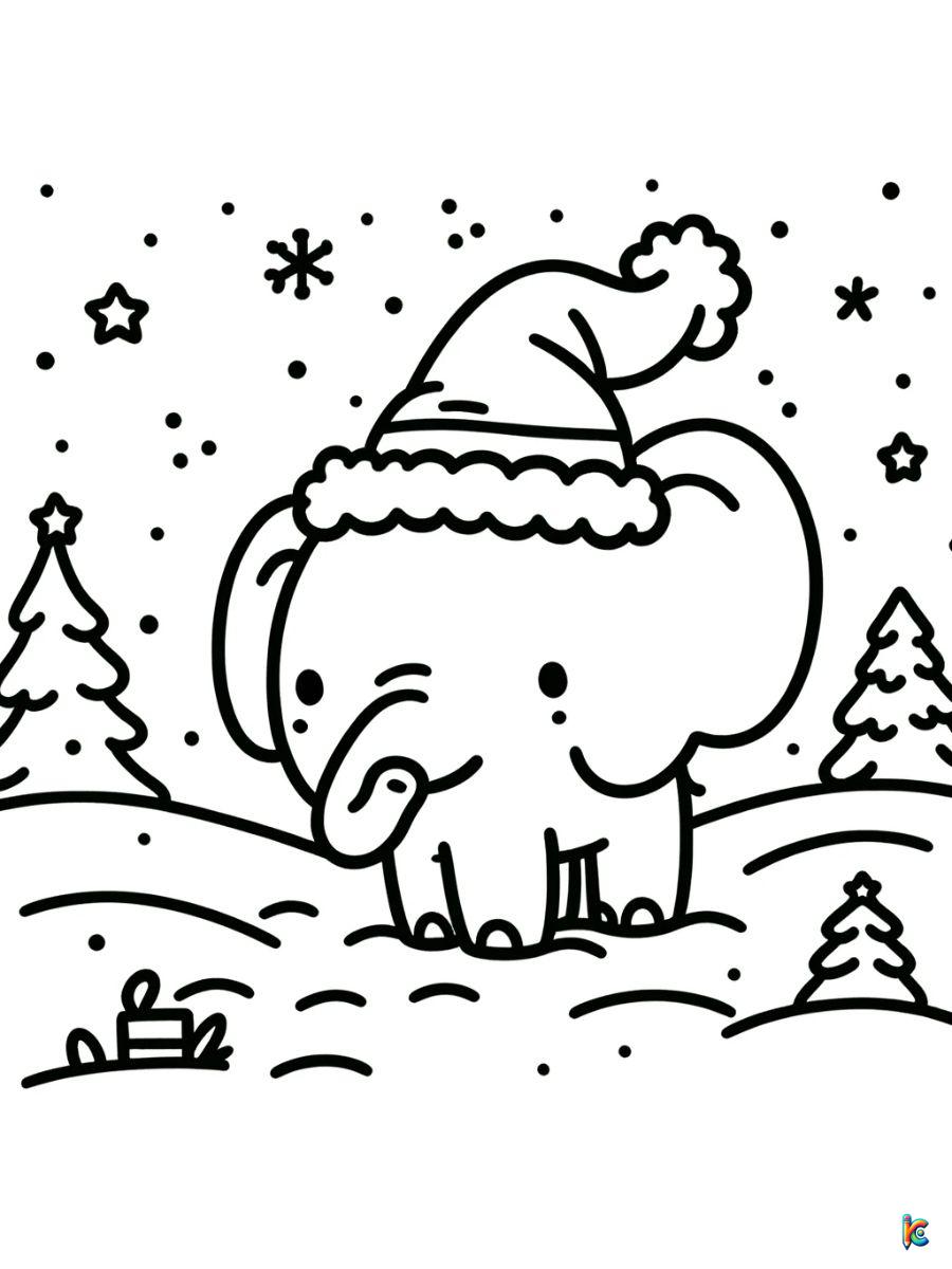 christmas elephant coloring page