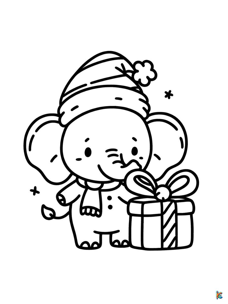 christmas elephant coloring pages for kids