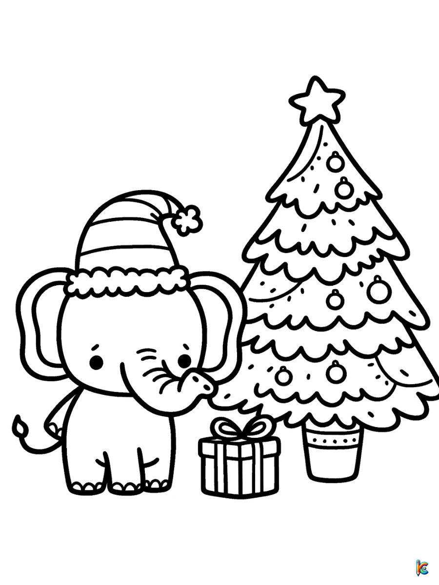 christmas elephant coloring pages free