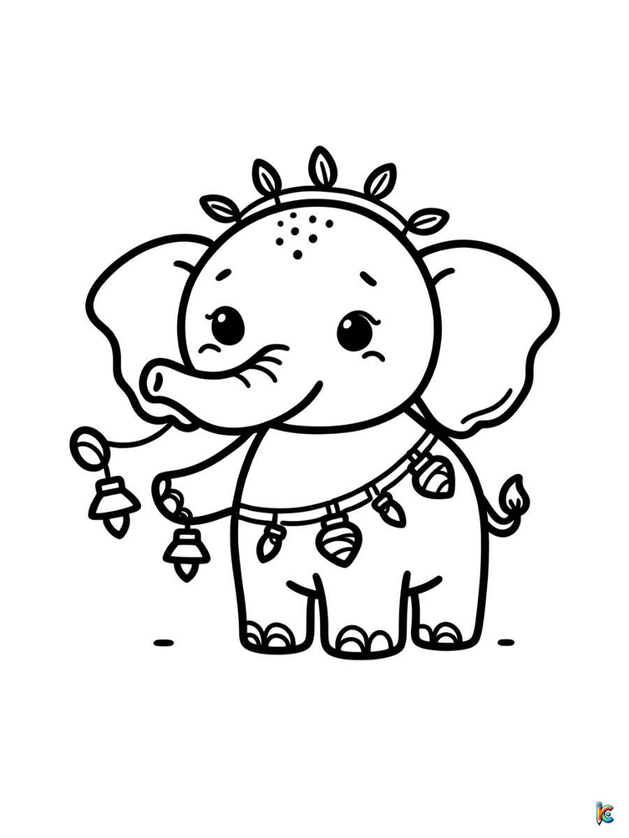 christmas elephant coloring pages to print