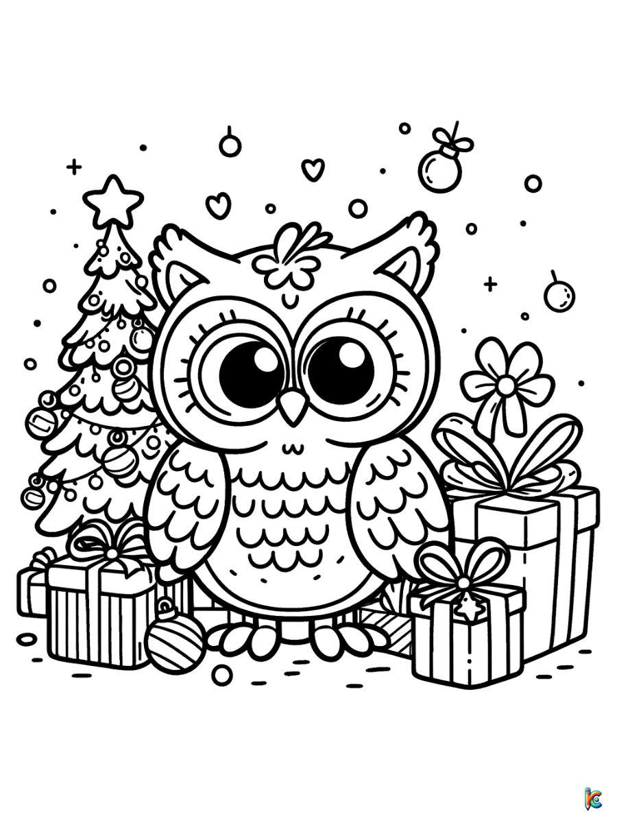 christmas owl coloring pages free