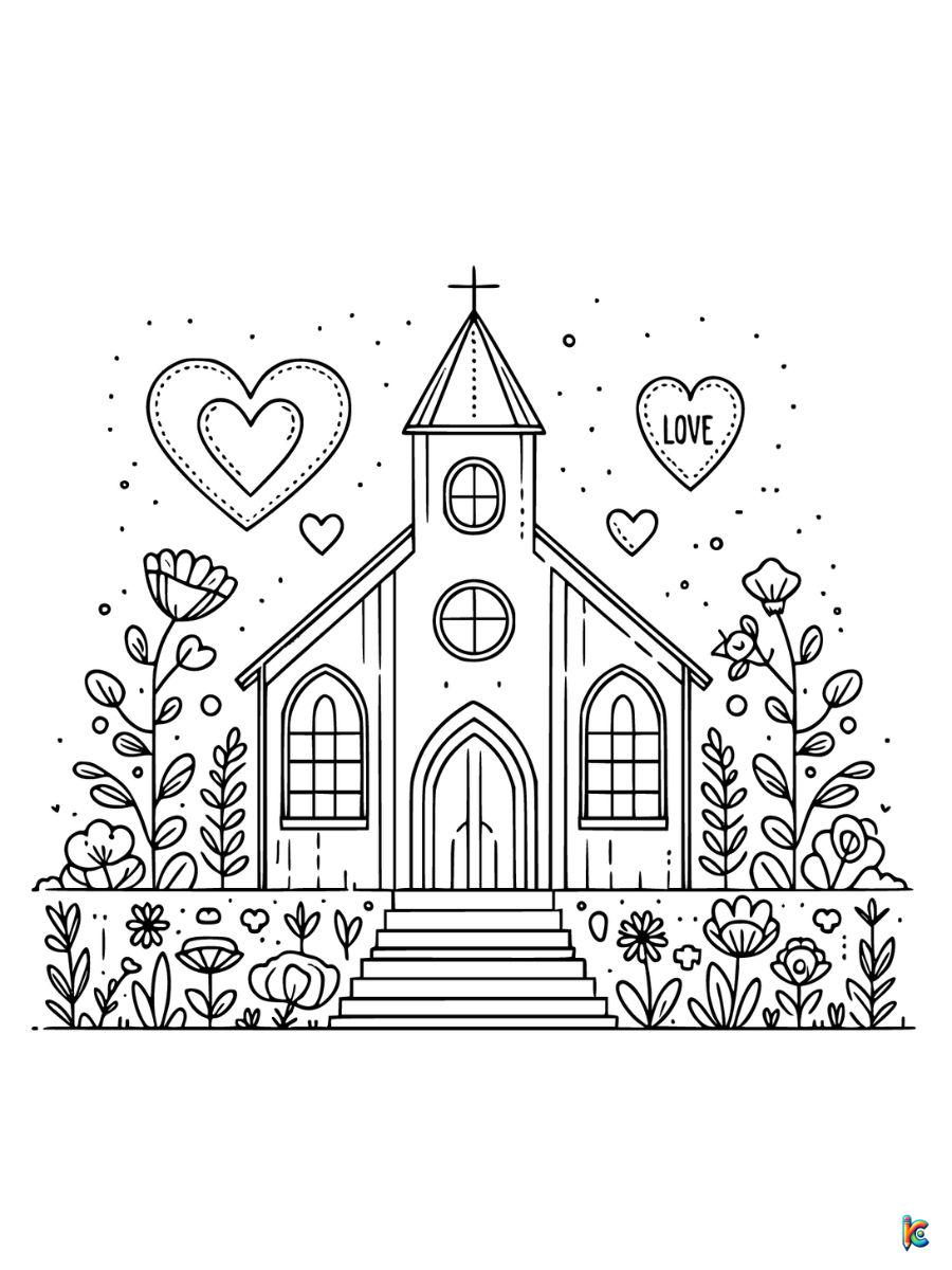 church valentine coloring pages easy