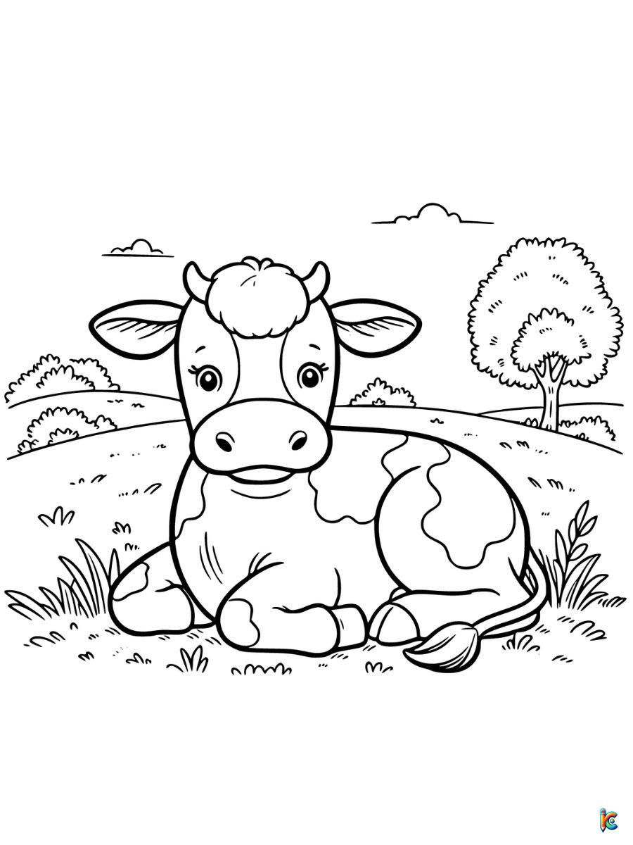 easy cow coloring page