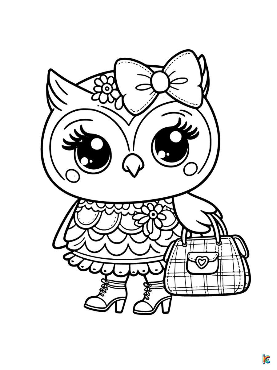 girly owl coloring pages easy
