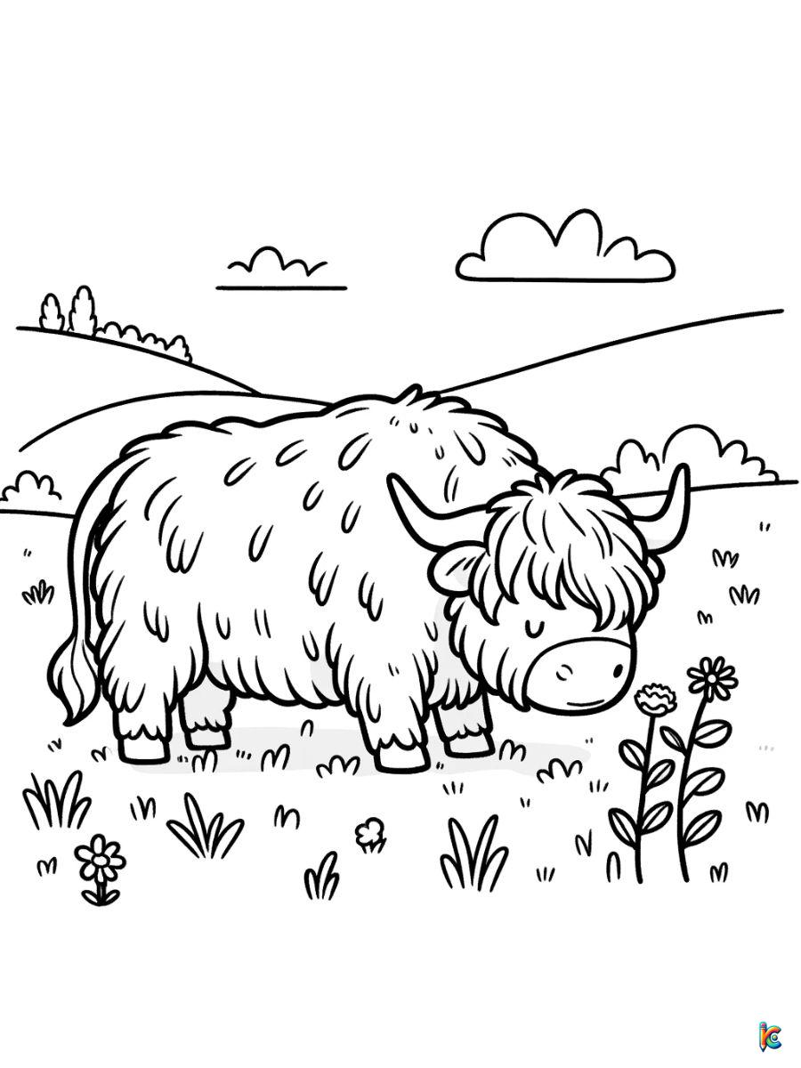 highland cow coloring pages easy