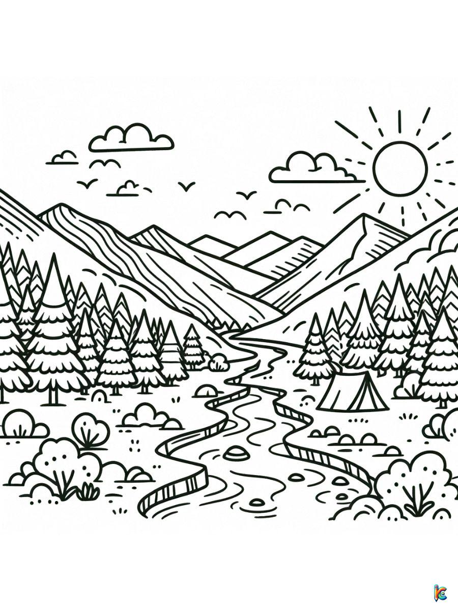 mountain landscape coloring pages printable