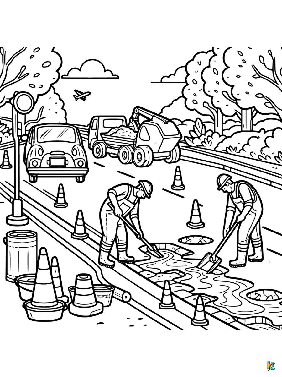 road construction coloring page