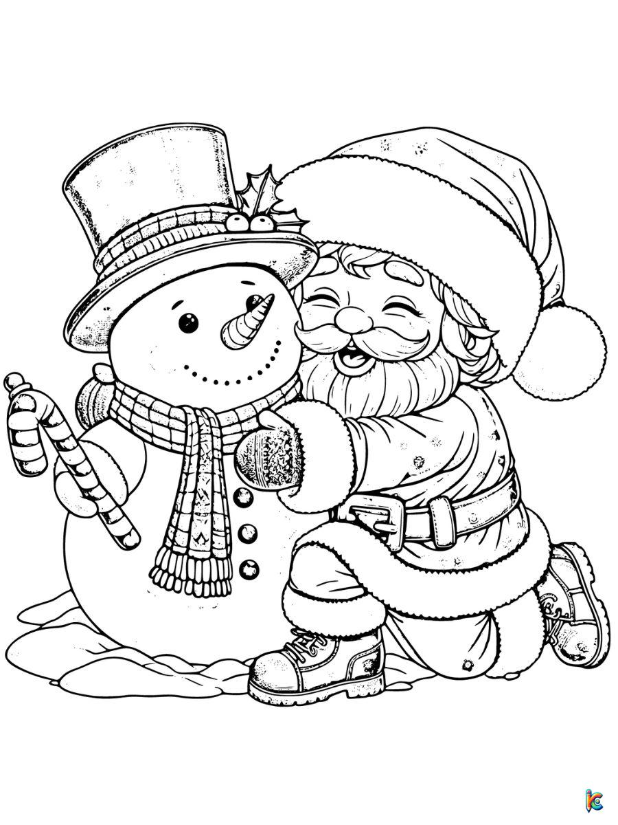 santa and snowman coloring page