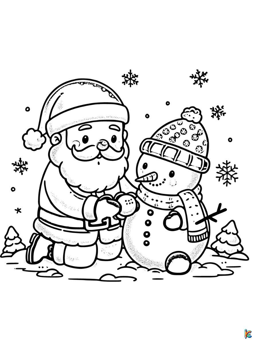santa and snowman coloring pages free