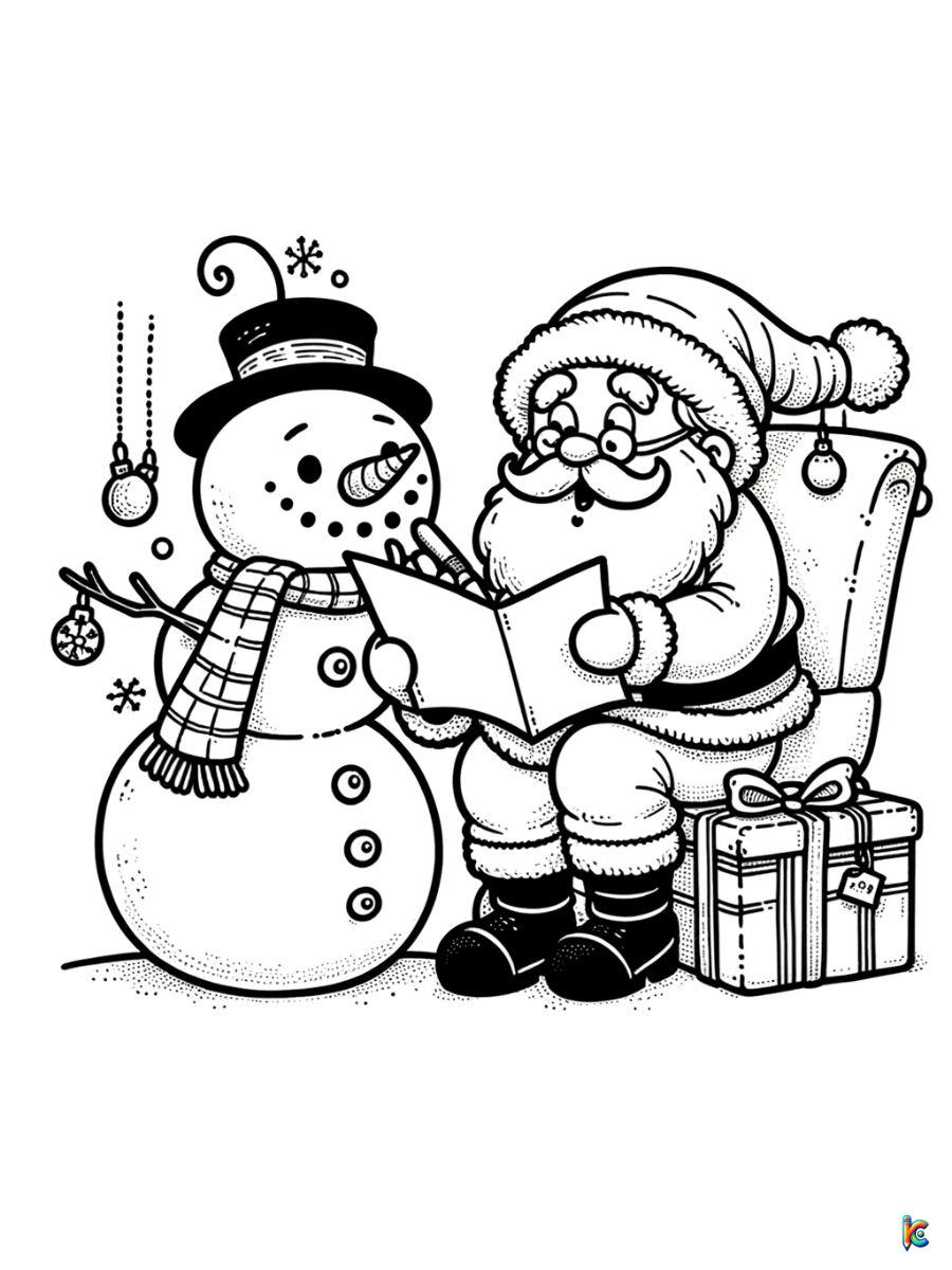 santa and snowman coloring pages printable