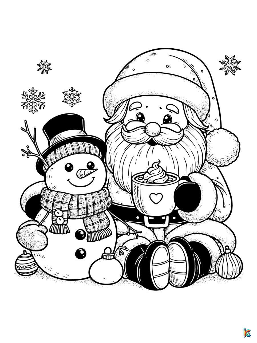 santa and snowman coloring pages