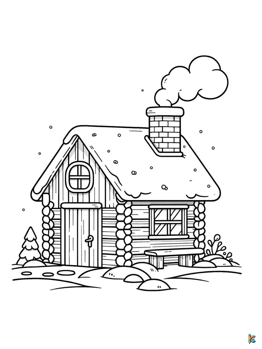 winter cabin coloring pages easy