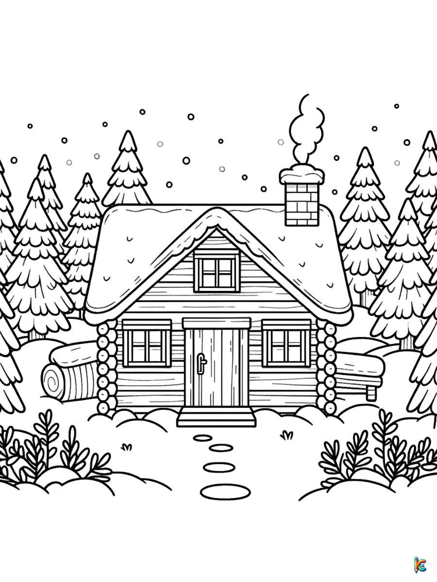 winter cabin coloring pages printable