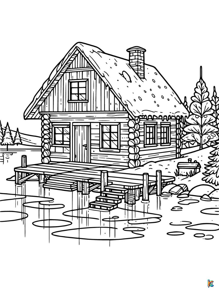 winter cabin coloring pages