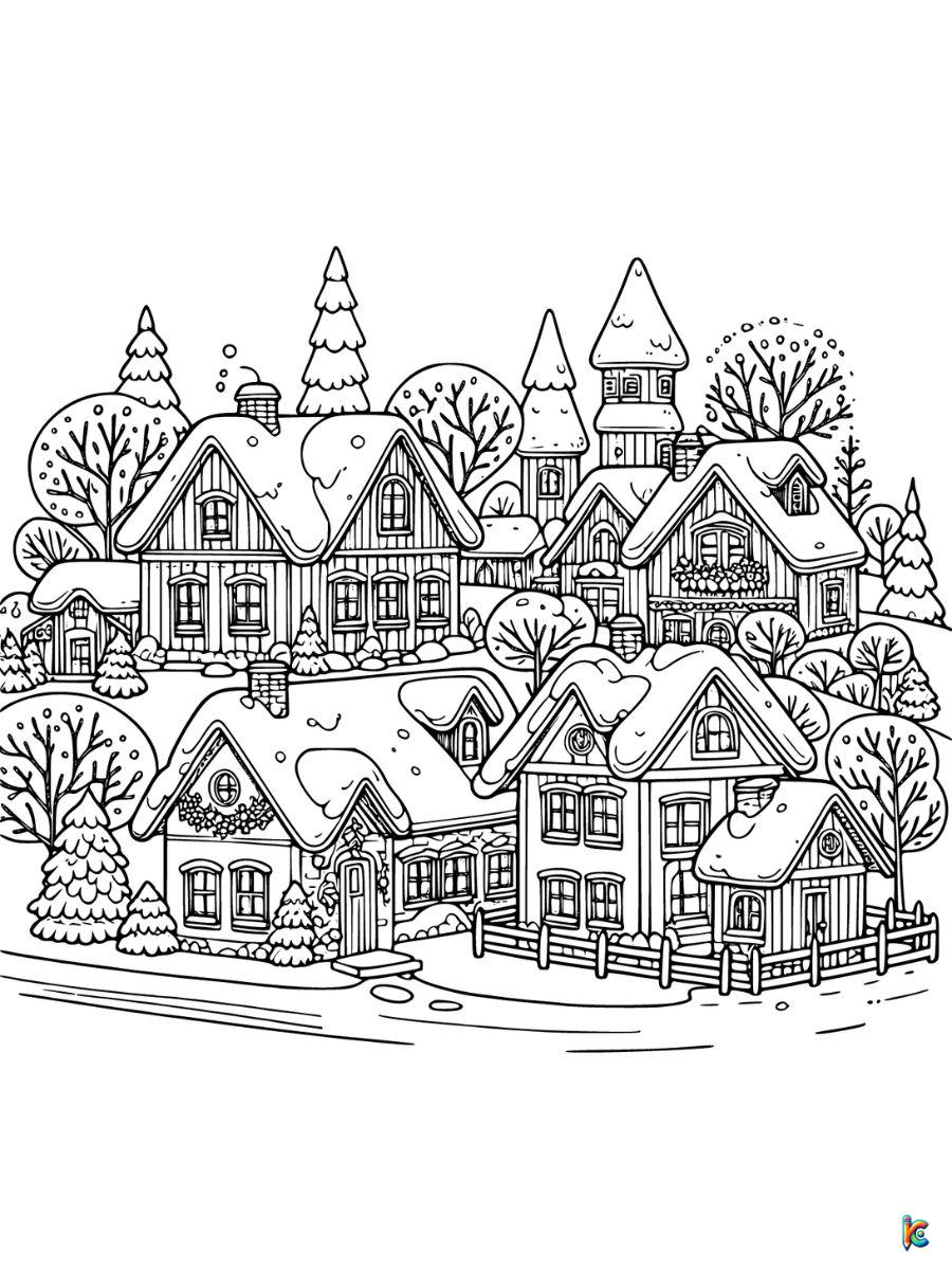 winter village coloring page