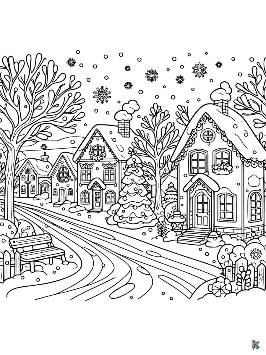 winter village coloring pages to print