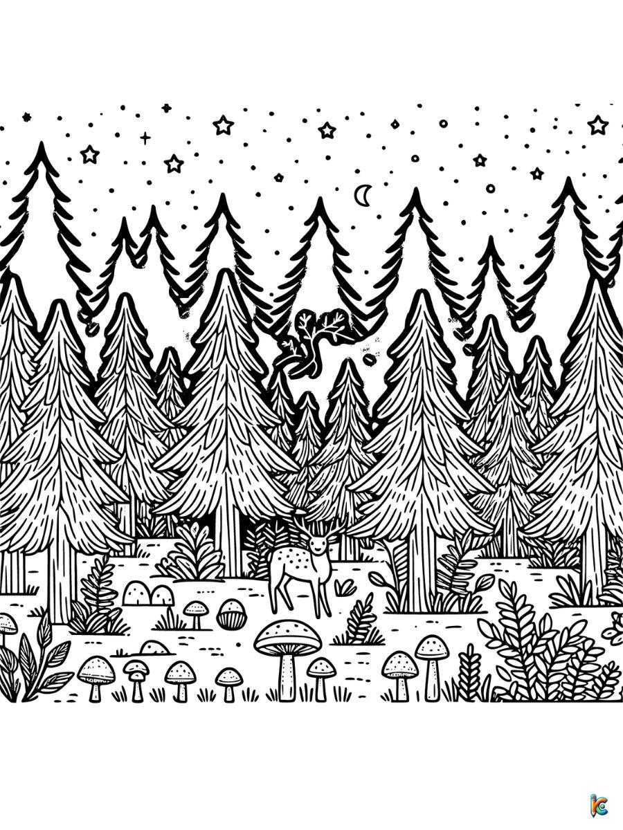 woods landscape coloring page