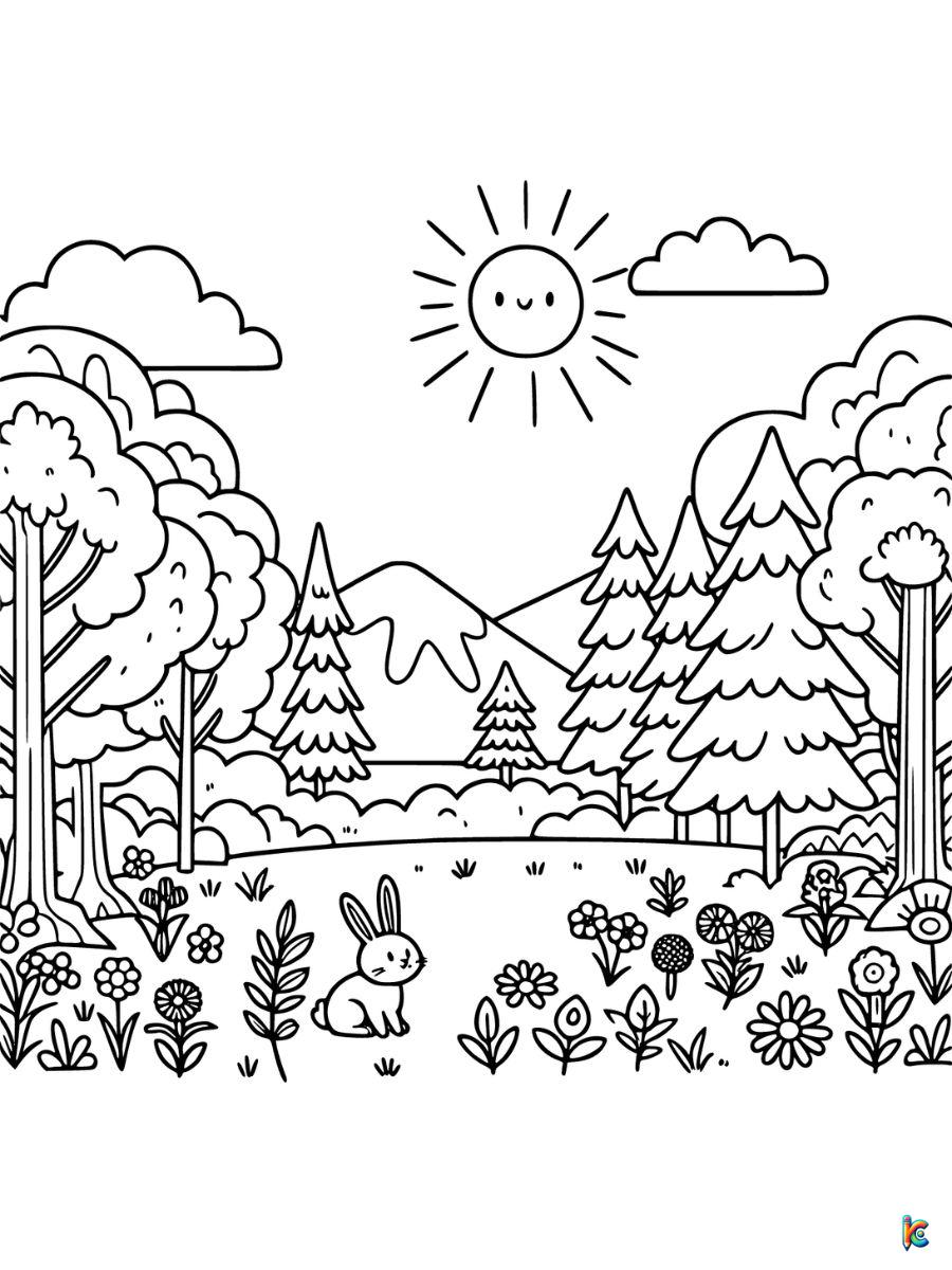 woods landscape coloring pages printable